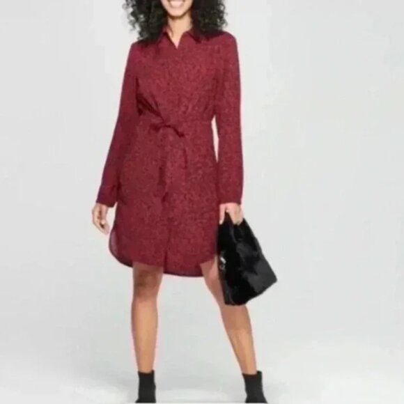 A New Day Shirt Dress S Burgundy & Black Leopard Print #29W - Picture 1 of 8